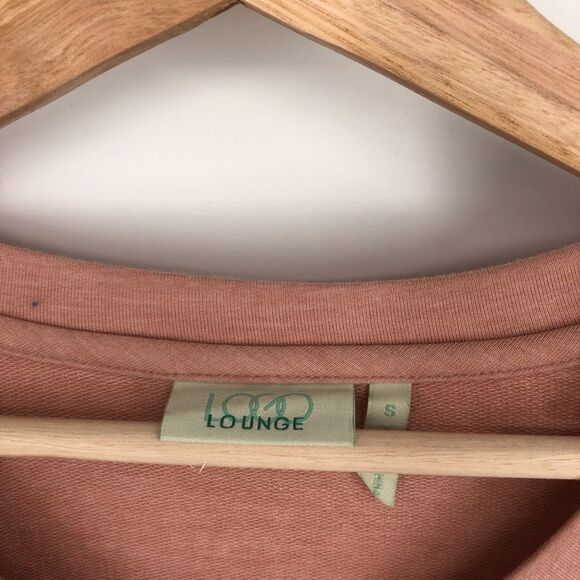 LOGO Lounge Pink V Neck Sweater Top Floral Lace Trim - Picture 5 of 7